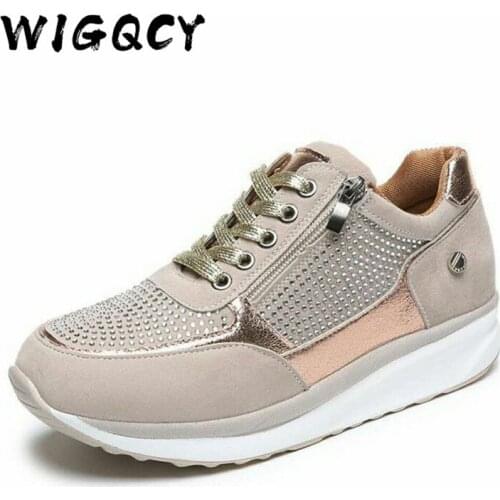 Women Shoes Gold Sneakers New Fashion Wedge Flat Shoes Zipper Platform Trainers Women Shoes Casual Lace-Up Womens Sneakers