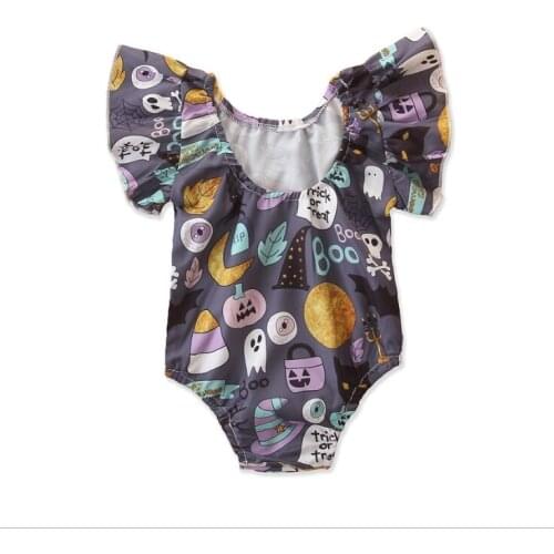 Summer Girls Jumpsuits Halloween Fly Sleeves Romper Summer Cotton Casual Round Neck for Baby Toddler Girl 3-24M