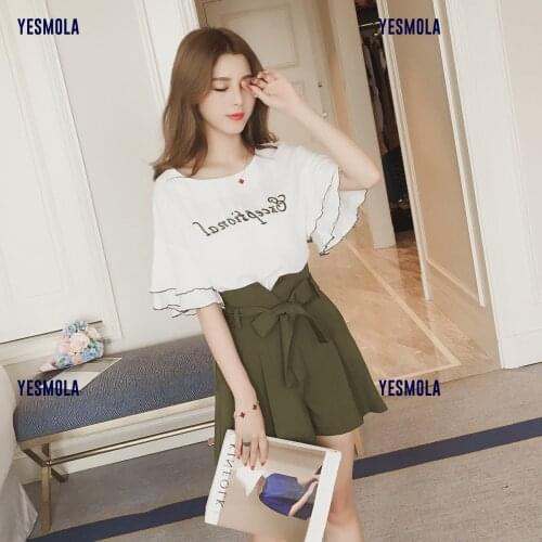 YESMOLA 2021 Summer New Foreign Style Fashion Suit Top + Wide Leg Shorts Two Piece Womens Suit 2 Piece Set