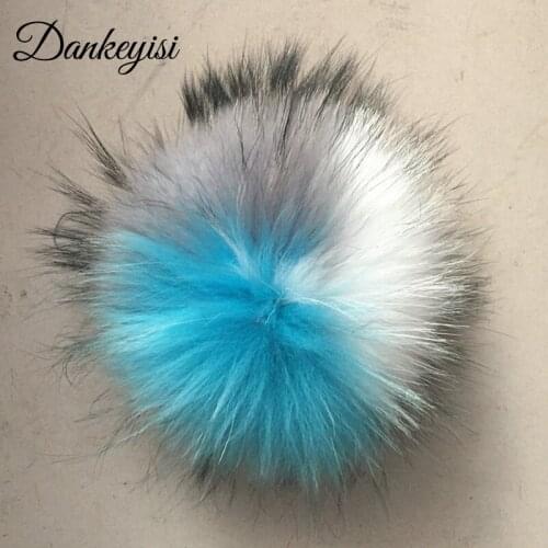 DANKEYISI 5pcs Three Color Fur Pom Pom 13-14cm Real Raccoon Fur Pompoms Fur Balls Beanies Keychain Scarves Shoes