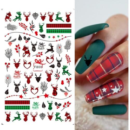 Merry Christmas 3D Nails Sticker Winter Snowflake Elk Xmas Trees Cartoon Adhesive Sliders Nail Art Accessories Decals BEF797-801