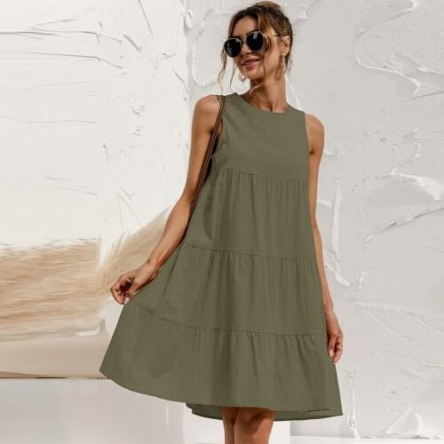 Fashion Sleeveless Casual Dresses Women Summer O Neck Sexy Off Shoulder Tank A-line Holiday Sundress Loose Solid Female Vestidos
