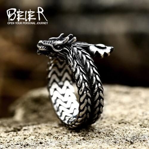 Cool Big Head Stainless Steel Personality Huge Dragon Animal Ring BR8-060