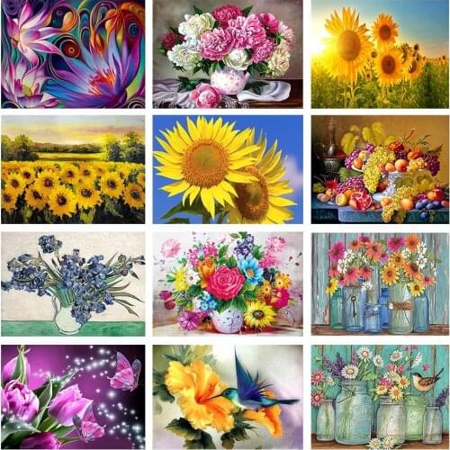 2021 New 5D Diy Flower Diamond Painting Kit Full Sunflower Round Drill Embroidery Mosaic Cross Stitch Home Decoration Gi
