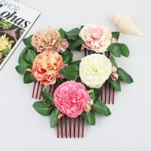 New fashion holiday head flower Simulation tea flower seven-tooth comb Comb bride bridesmaid hair comb hair accessories Wedding