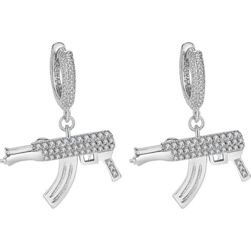 2021 New European and American Personality Gun Earrings Men And Women Inlaid Zircon Hip Hop Fashion Net Red Earrings Trendy Wild