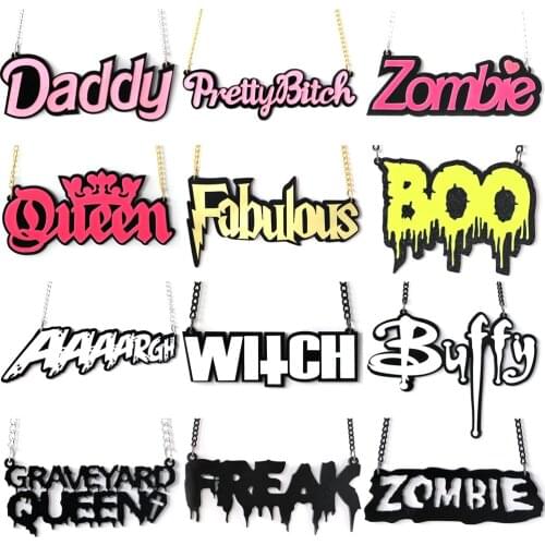 Letter Acrylic Necklace For Women Goth Queen Hip Hop Chain Bitch Witch Freak Halloween Necklace Fashion Jewelry 2020 Party Gift