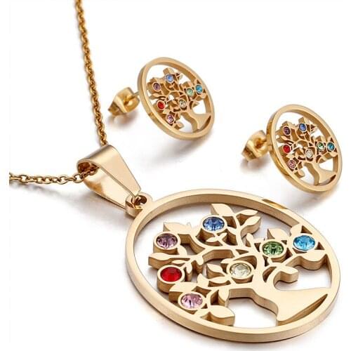 Necklace Earrings wedding jewellery set bridal jewelry with Colorful Natural stones Christmas tree jewelry set