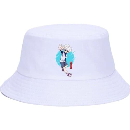 Men Women Printed Summer Killua ZoldyckPanama Bucket Cap The Design Flat Visor Kawaii Hunter X Hunter Anime Fisherman hat