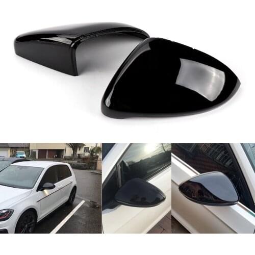 TAIHONGYU Pair Gloss Black Wing Mirror Covers Caps Direct Replace Fit For VW Golf GTI MK7 7.5