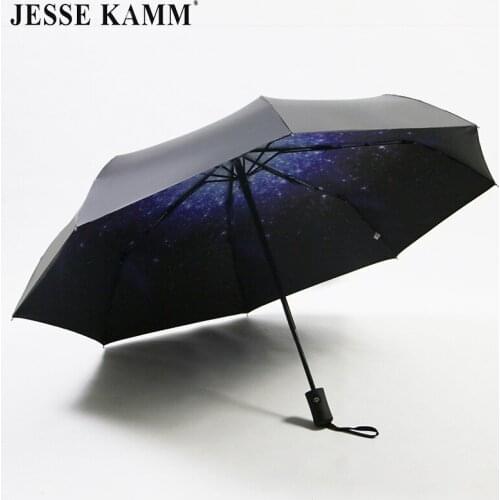 JESSE KAMM Full-automatic Three Folding Umbrella Science Fiction Starry Sky Anti-UV Umbrella For Men Woman Children