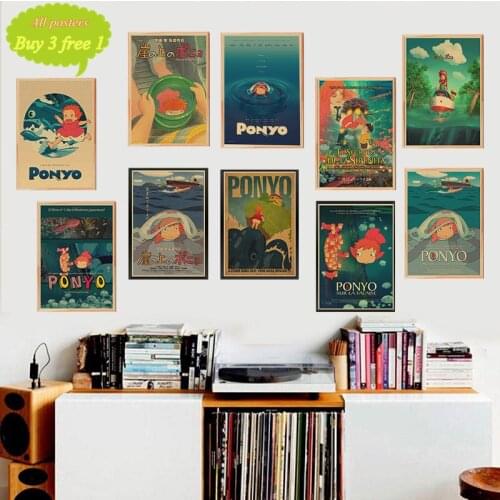 Ponyo on The Cliff Miyazaki Hayao Kraft Paper Classic Cartoon Film Poster Home Decor Wall Sticker