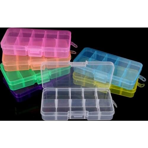 10 Grid Adjustable Transparent Plastic Storage Box Nail Jewelry Widget Bead Tool Box Nail Art Organizer 1PCS