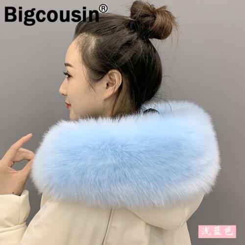 100% High Quality Faux Fox Fur Collar Women Men Fur Scarf Winter Jackets Hooded Luxury Accessories 80cm New Fur Wraps Shawl