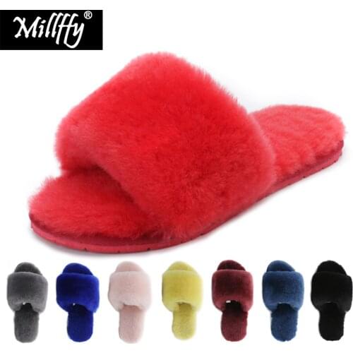 Millffy wool fur home slippers air conditioning room sheepskin slippers fur slippers home shoes womens
