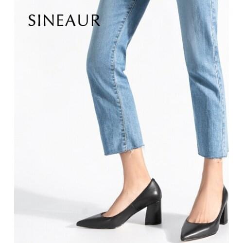 SINEAUR Women Shoes 2021 Fashion High Mid-heel Suede Pumps Chunky Heels Pointed Toe Elegant Woman Office Ladies Plus Size 35-45