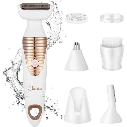 HATTEKER 6 In 1 Multifunctional Epilator Waterproof Electric Hair Trimmer Battery Painless Hair Remover Body Nose Trimmer 5178