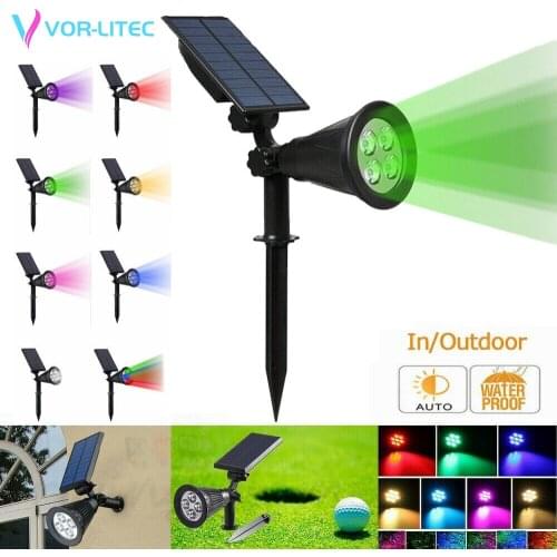 VORLITEC Solar Powered 4/7 LED Lamp Adjustable Solar Spotlight In-Ground IP65 Waterproof Landscape Wall Light Outdoor Lighting