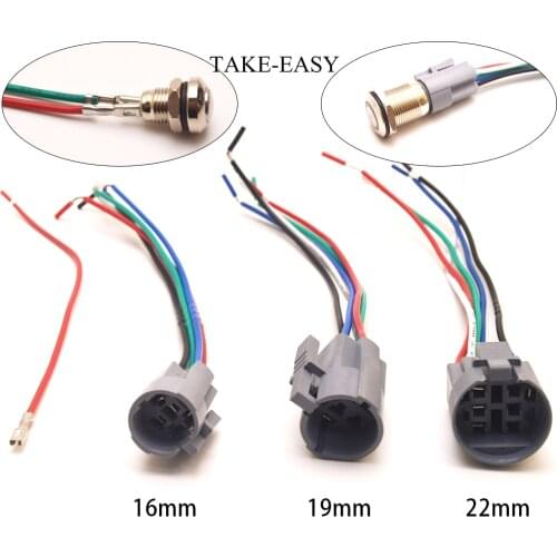 TAKE-EASY Led Light Momentary Push Button Switch Connector 8/10/12/16/19/22 mm Switches Plug Cable Quick Connect Wire Holder