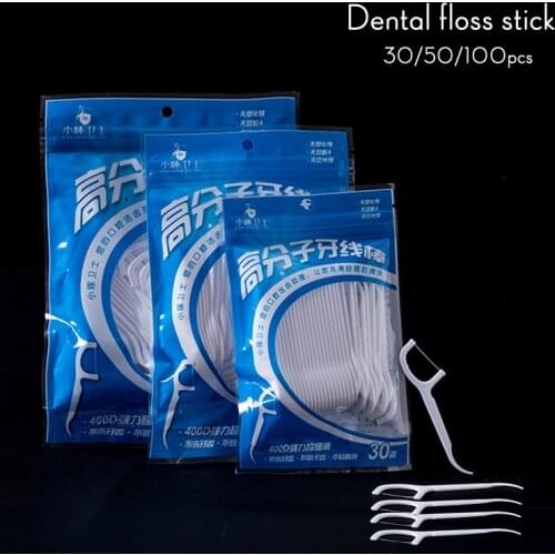 30pcs Bow-shaped ultra-fine dental floss rod teeth cleaning line dental care flat line teeth toothpick Interdental Brush Stick