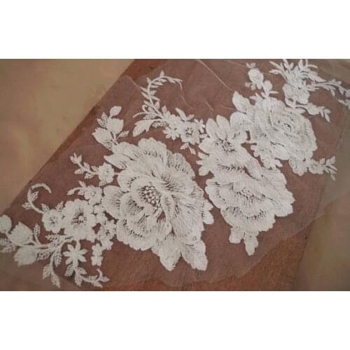 3 piece Ivory Embroidered Lace Applique,High End Lace Bodice For Bridal Dress, Bridal Lace Applique