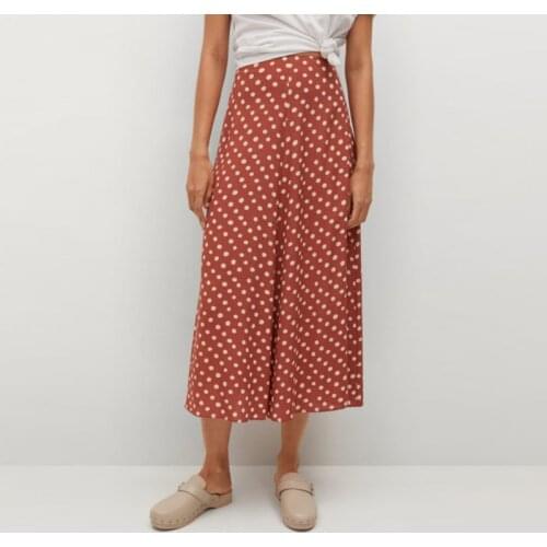 MUICHES French Red Polka Dot A-Line Skirt Woman Chiffon High Waist Mid-Calf Skirts 2021 New Summer Casual