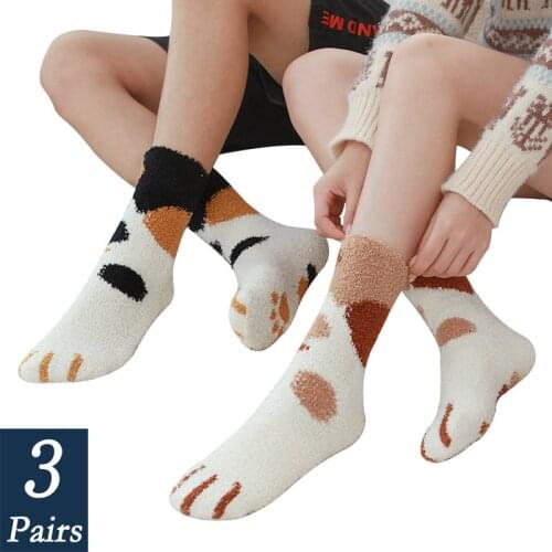 Womens/Mens Winter Warm Cat Paw Socks Cute Cartoon Animal Soft Velvet Funny Sock Kawaii Fashion Floor Happy Fuzzy Fluffy Socks