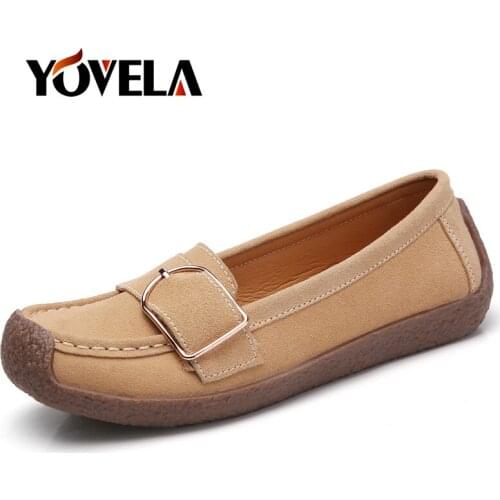 Women Flats Suede Loafers Genuine Leather Shoes Fashion Women Ballet Flats Shoes Slip-on Ladies Oxford Boat Shoes Moccasins
