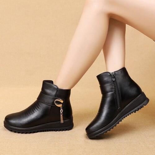 Winter Shoes New Women Boots Genuine Leather Wedge Heels Non-slip womens boots large size mother warm boots Famale Snow Boots