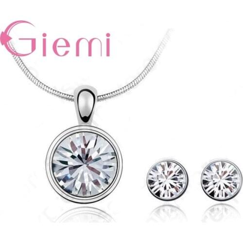 925 Sterling Silver Hot Sale Elegant Round Shape Necklace Earring Engaged Jewelry Set for Fashion and Cute Women