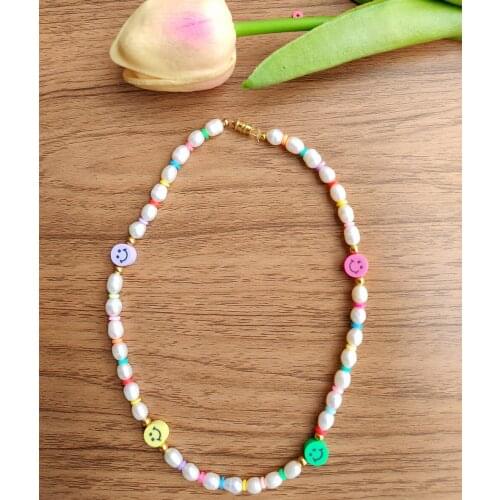 10pcs Hot Sale Natural pearl Necklace 6-7mm Fresh Chrysanthemum Pearl Bead with Colorful Smile Beads Necklace Jewelry For Women