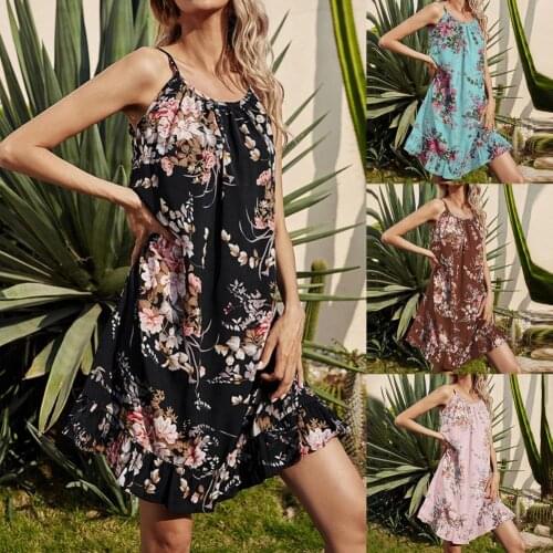 Summer Dress Loose Skin-friendly Mid-length Women Fashion Sling Dress Sleeveless Beach Party Casual Dresses Plus Size Vestidos