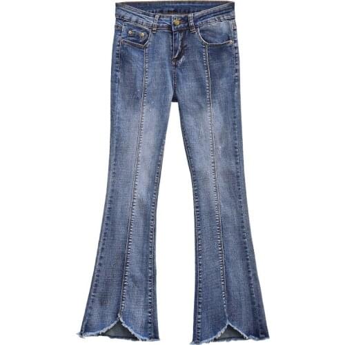 2021 Autumn Winter Fashion Elastic Large Size Denim Jeans Women Elegant Flare Pants Womens Trousers High Waist Jeans Oversize