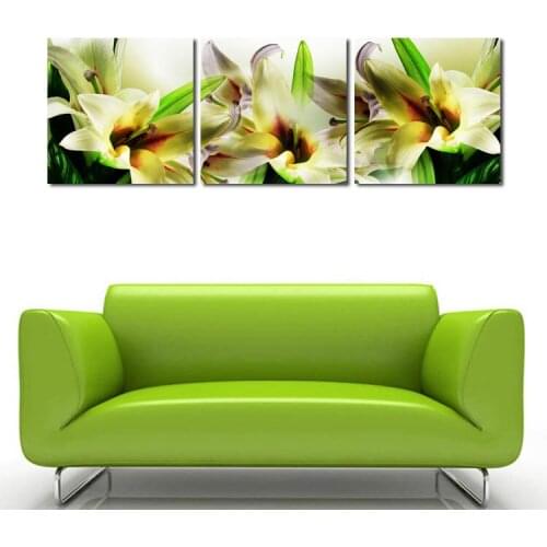 3 Panels Decorative Painting White Fresh Lily Flower Oil Pictures for Bedroom Modern Wall Decor Printed Art Canvas Decoration