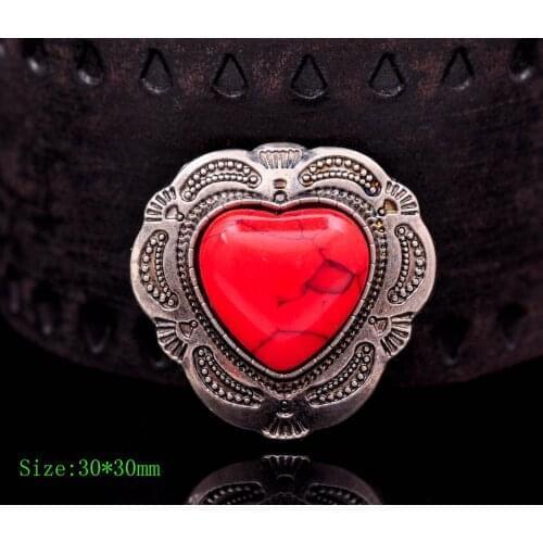 30mm Antique Silver Tribal Floral Engraved Heart Turquoise Leathercraft Concho For Horse Saddle Tack Decor Screwback