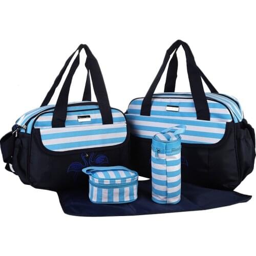 5 Pcs/Set Fashion Striped Diaper Bag for Mom Waterproof Large Capacity Baby Care Bags for Stroller Multifunction Mommy Bag