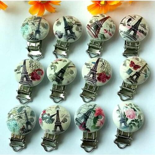 5pcs Funny Baby Pacifier Clips Safe Cartoon Cup Shape Metal Suspender Clips Wooden Toddler Pacifier Clip Holders