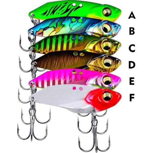 6Pcs/Lot VIB Lure 3D Eyes Pencil 5g 7g 10g 15g Balancer Spoon Spinner Painting Fishing Lure Hard Bait Fishing Tackle Treble Hook