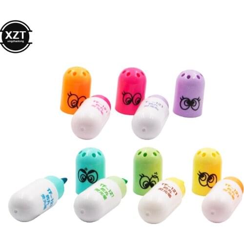 6 Pcs/Set Capsules Highlighter Vitamin Pill Shaped Mini Highlight Marker Color Pens Stationery Office School Supplies Child Gift