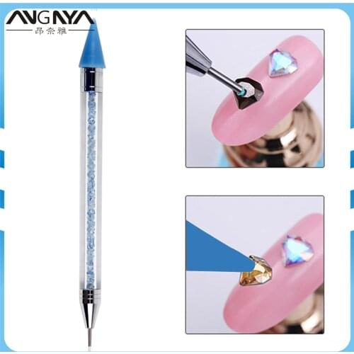ANGNYA 1Pcs Acrylic Double Head Drill Crayons Point Pen Nail Art Rhinestone Point Drilling Tools Nail Dotting Pen Handle Tool