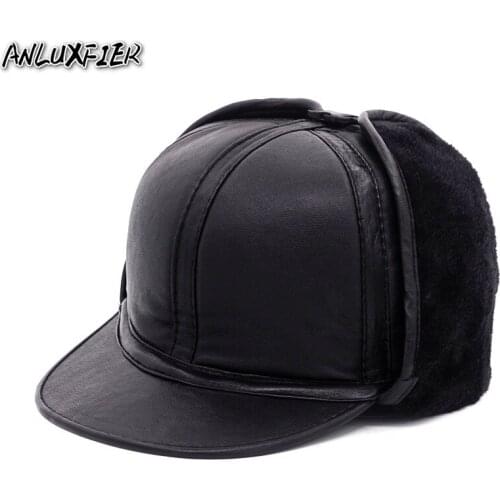 B-7137 Adult Sheepskin Leather Hat Male Winter Thickening Warm Hats Ear Protection Cap Father Fashion Hat Manufacturers