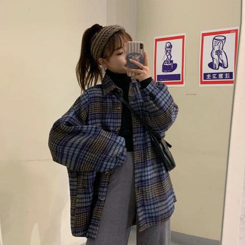 Blouse Women Shirt Spring Loose Plaid Woolen Long-Sleeved Coat For Women Blusas Mujer De Moda