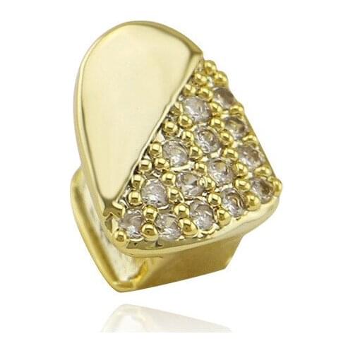 Factory Bottom Price Single Tooth Cap Men Body Jewelry Out 3A CZ Iced Bijoux Gold Color HIP HOP Teeth Grills Vampire Cheap Grill