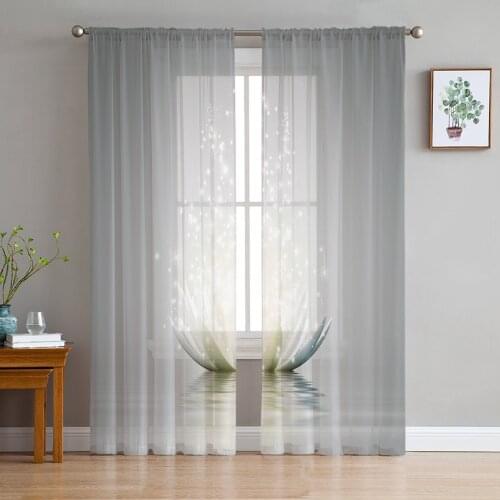 Flower Abstract Lotus Print Sheer Window Panel Curtains Room for Living Room Bedroom Kitchen Room Chiffon Tulle Curtains