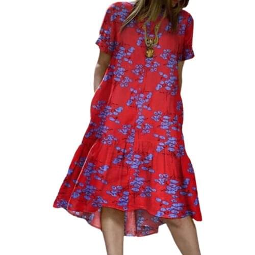 Breathable High Quality Ruffle Hem O Neck Midi Dress Thin Midi Dress O Neck for Daily Wear