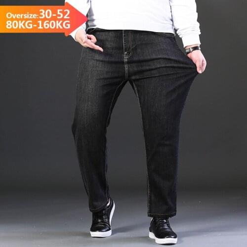 Brand Jeans Mens Cotton Denim Black Wide Leg Pants Loose Straight People Trousers Male Large size 40 42 44 46 48 50 52