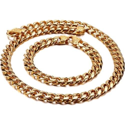 European and American mens hip hop rap accessories HIPHOP Cuban personality hipster gold necklace titanium steel jewelry