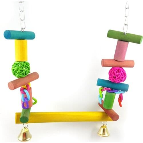 LHXMAS PET TOYS Suitable for medium parrot Natural leather wooden swing Bell