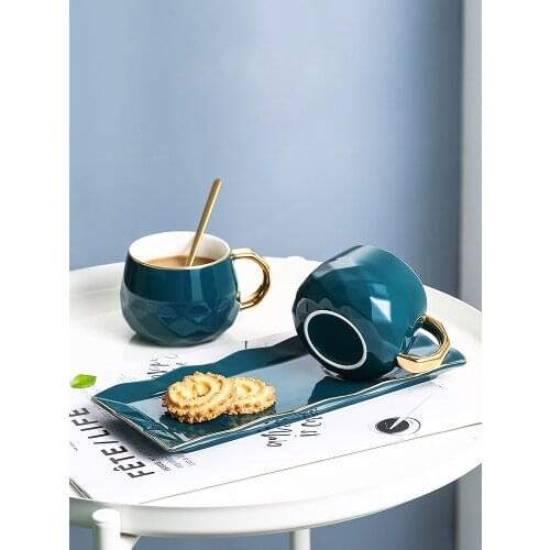 Nordic Light Luxury Ceramic Coffee Cup And Saucer Set Breakfast Milk Mugs With Food Tray Cafe Bar For Gift Cups Gift Package