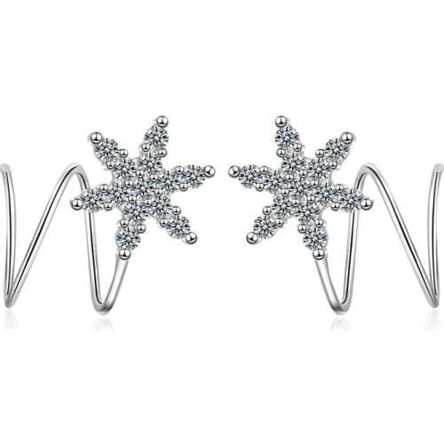 KOFSAC New Fashion 925 Sterling Silver Earrings For Women Personality Sweet Shiny CZ Flowers Wavy Spring Earring Jewelry Gifts